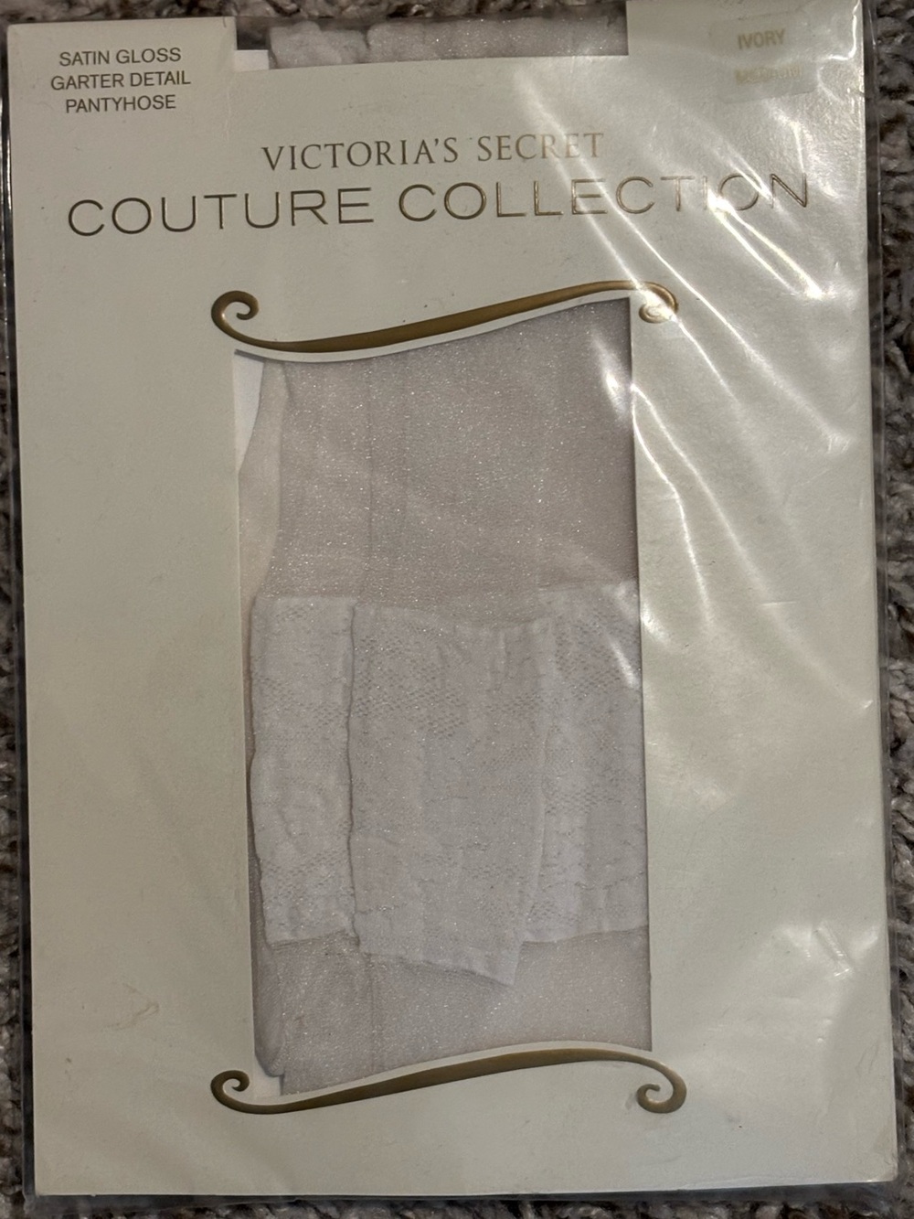 Victoria's Secret Ivory Satin Gloss Pantyhose with Garter Detail